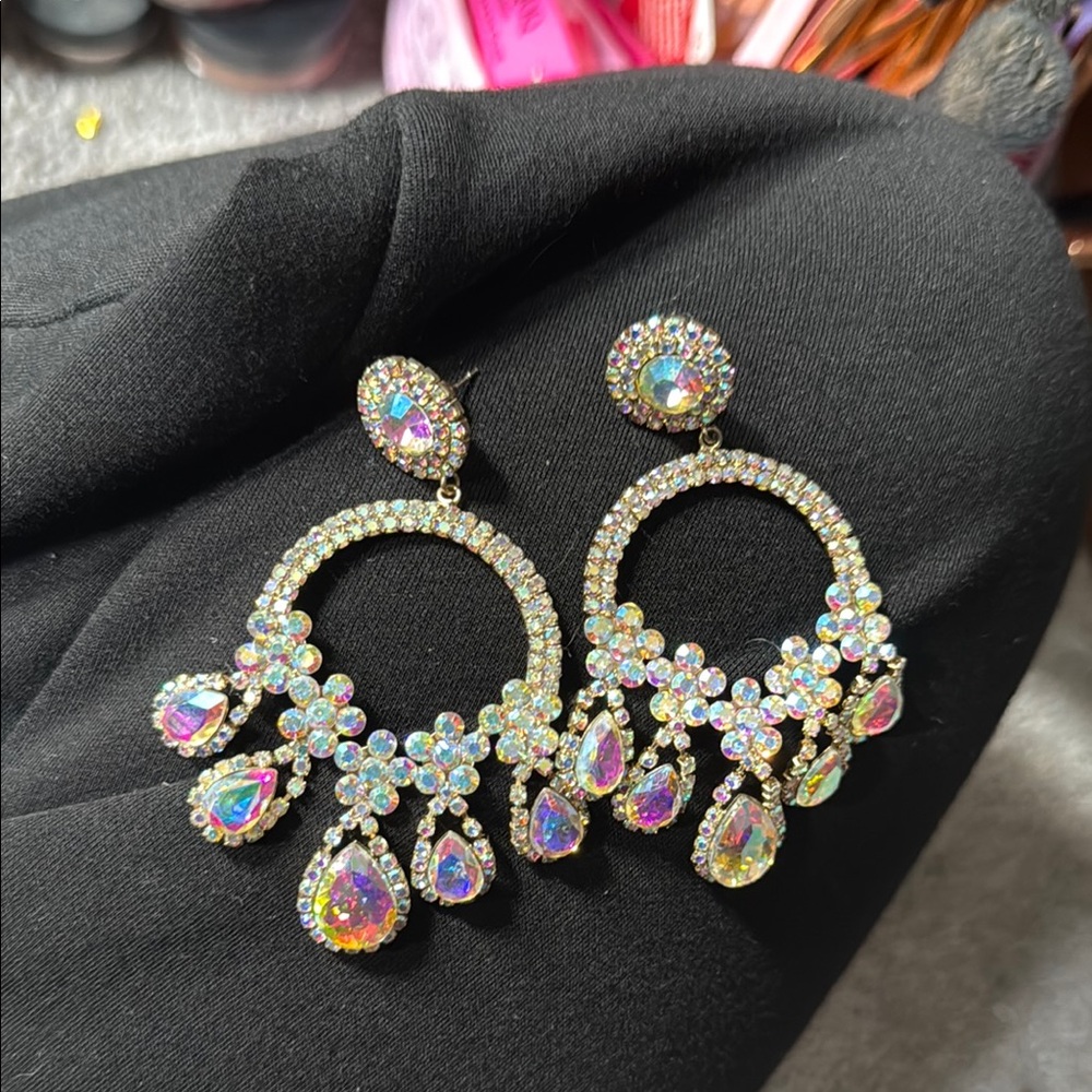 Elegant Gold and Iridescent Crystal Earrings